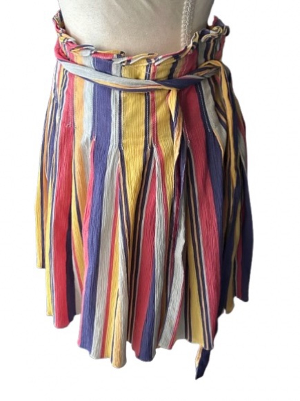 100% Cotton Italy Extra Large CACHAREL Skirt Designer Striped Boho Cottage Blue
